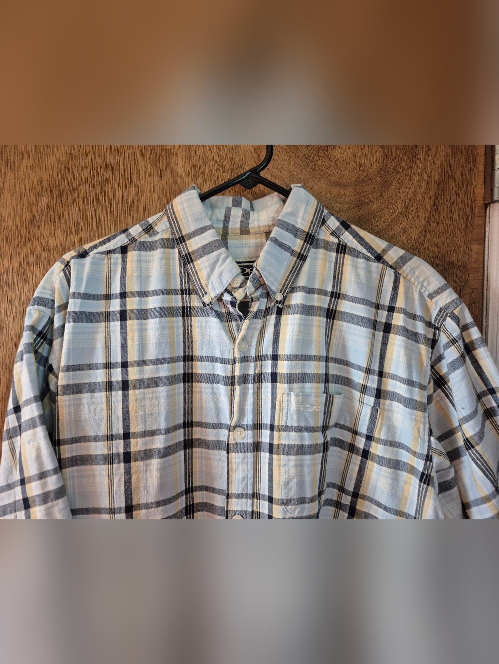 OP Men's Plaid Button-Down Shirt - Light Blue, White & Navy